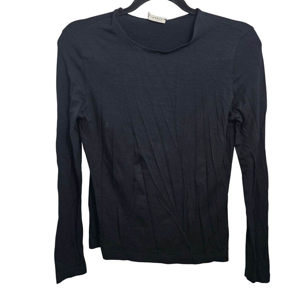 Akris Punto Womens Black Long Sleeve Crew Neck Jersey Top Minimalist Tee size 10